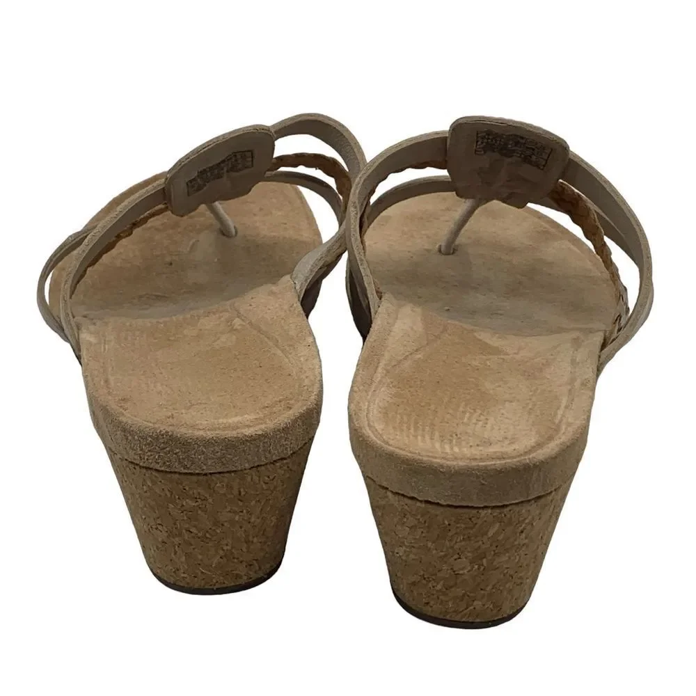 Ugg Women's Maddie Sandals Beige Leather Cork Wedge Slip On Strappy Size 10‎